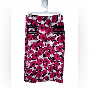 Grace Elements Hot Pink Floral Pencil Skirt with Black Zip Details